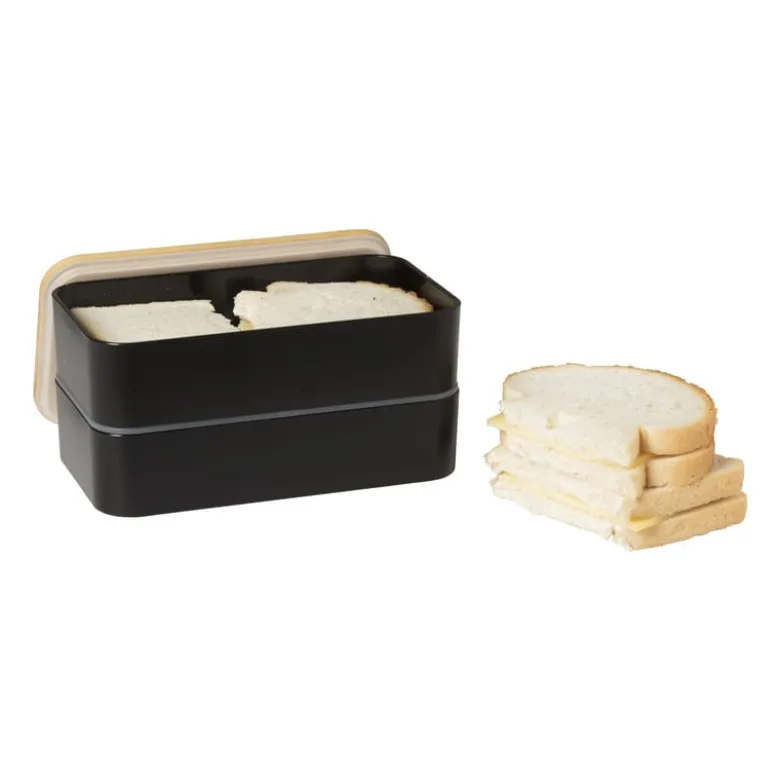 Lunchbox dubbel - zwart - 9.5x18.5x10.5 cm