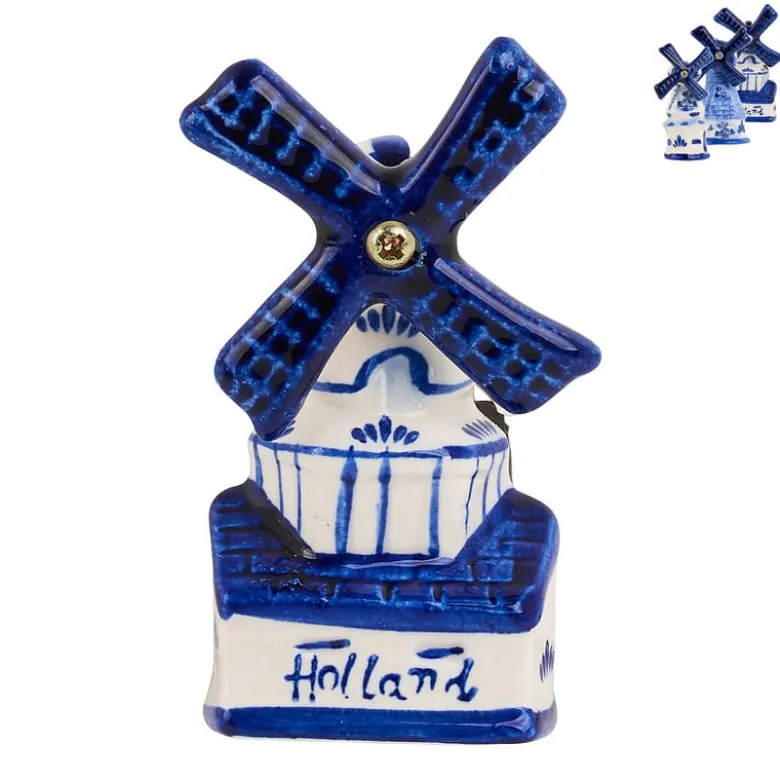 Magneet Hollandse molen - diverse varianten - blauw/wit