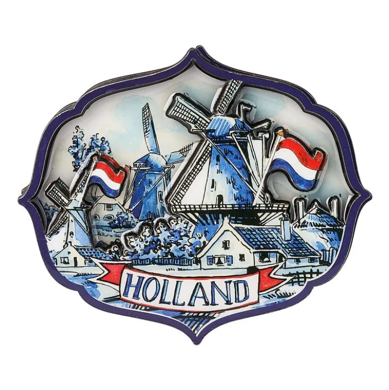 Magneet holland windmolen - delfts blauw - 10x1x9 cm