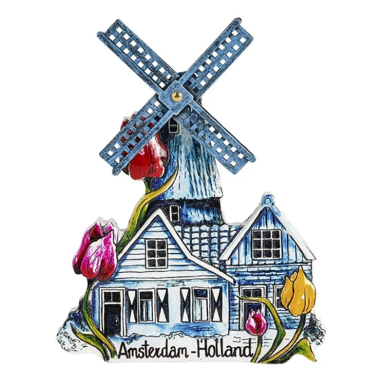 Magneet molen - blauw - 8x1x10 cm