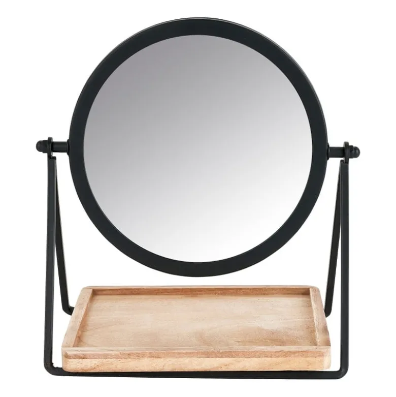 Make-up spiegeltje met plankje - zwart - 19x14x21 cm