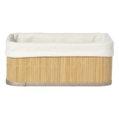 Mand bamboe met teddy - 12x30x23 cm - naturel/wit