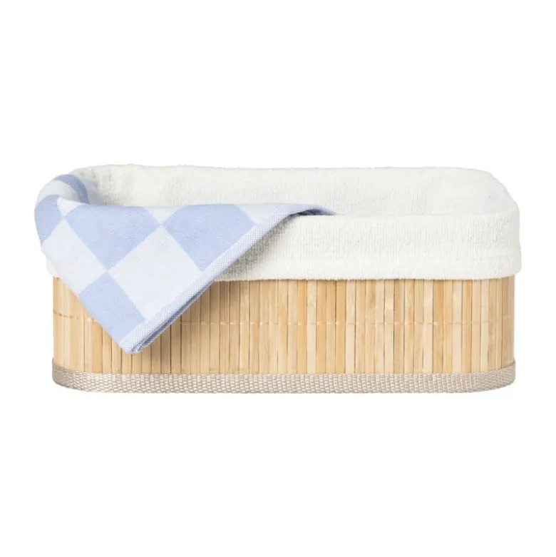 Mand bamboe met teddy - 10x27x21 cm - naturel/wit