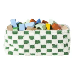 Mand checks groot - groen/wit - 15x36x26 cm