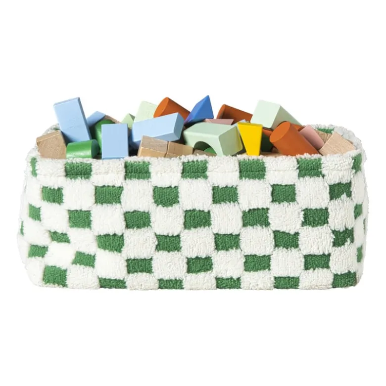 Mand checks groot - groen/wit - 15x36x26 cm
