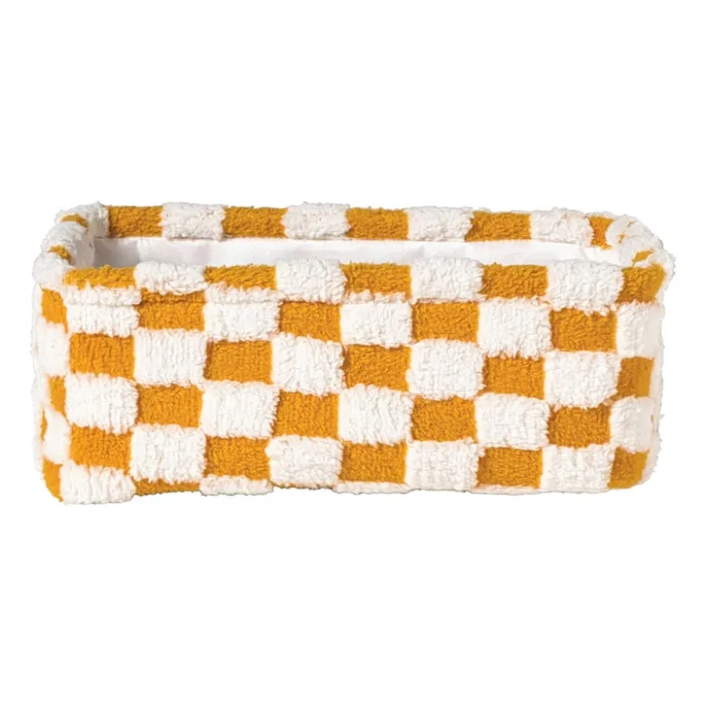 Mand checks klein - oranje/wit - 11x30x20 cm