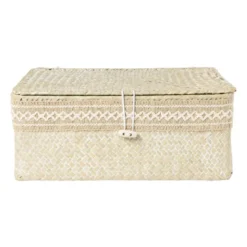 Mand met deksel Stijn - 12x30x21 cm - wit