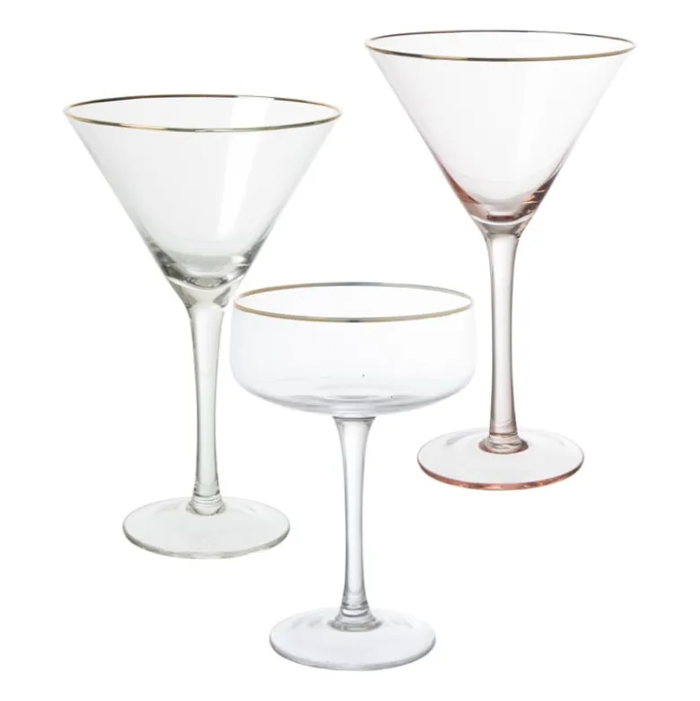 Martiniglas roze gouden rand - glas - 220 ml
