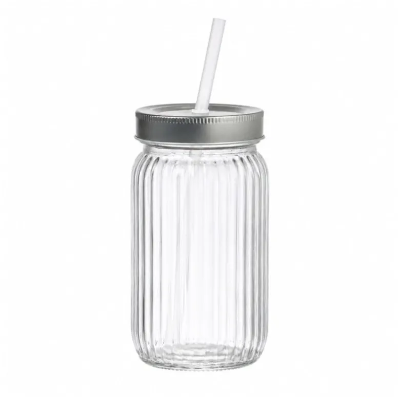 Mason jar ribbel - transparant - 450 ml