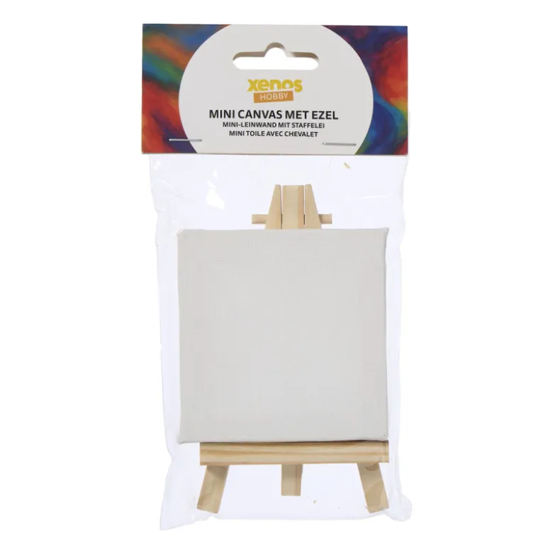 Mini canvas met ezel - hout - 12.5x7x7 cm