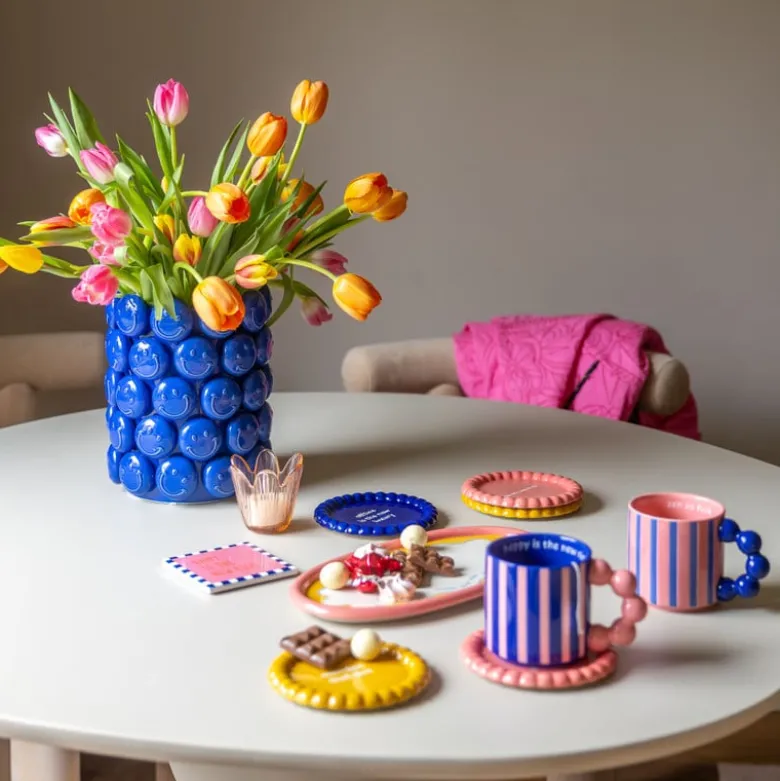 Mini plateau golvende rand - blauw - ø13.8x1.5 cm - Happy at Home by Sanny