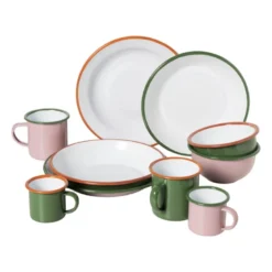 Mok emaille mini - roze/groen - 150 ml