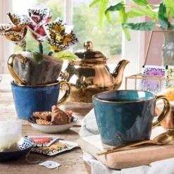 Mok met gouden oor - donkerblauw - 250 ml
