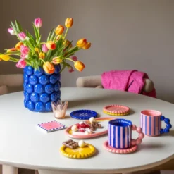 Mok smiley - blauw/roze - 300 ml - Happy at Home by Sanny