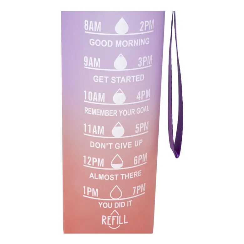 Motivatie waterfles - paars/roze - 1 liter