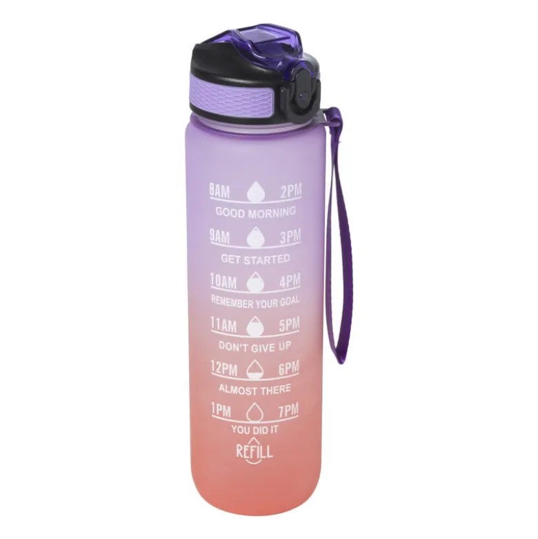 Motivatie waterfles - paars/roze - 1 liter