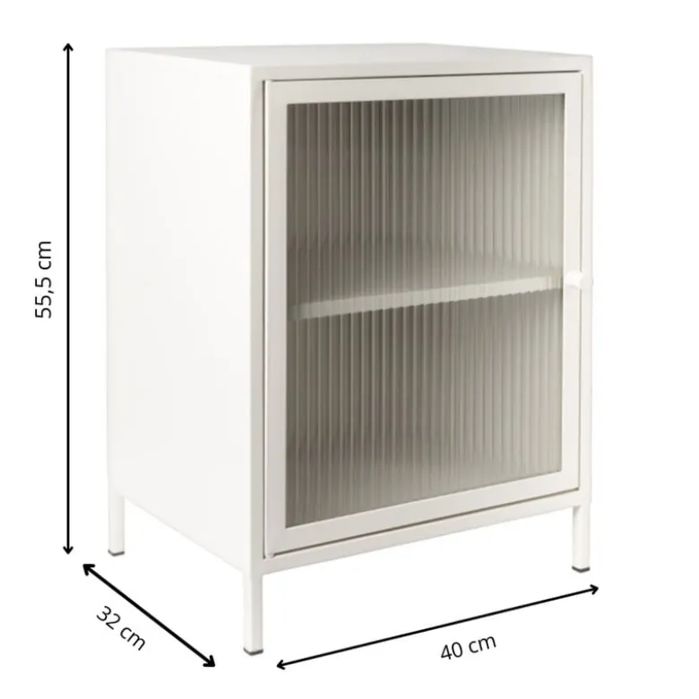 Nachtkastje Luca met geribbeld glazen deurtje - offwhite - 55.5x40x32 cm