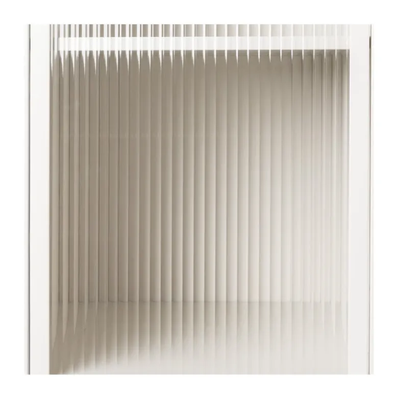 Nachtkastje Luca met geribbeld glazen deurtje - offwhite - 55.5x40x32 cm