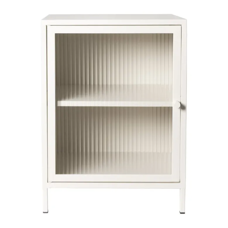 Nachtkastje Luca met geribbeld glazen deurtje - offwhite - 55.5x40x32 cm