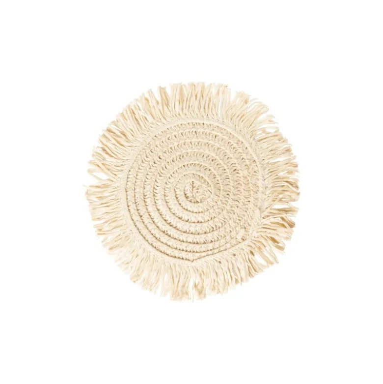 Onderzetters franje zand - set van 4 - ø10 cm