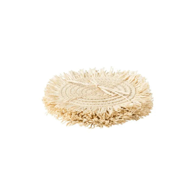 Onderzetters franje zand - set van 4 - ø10 cm