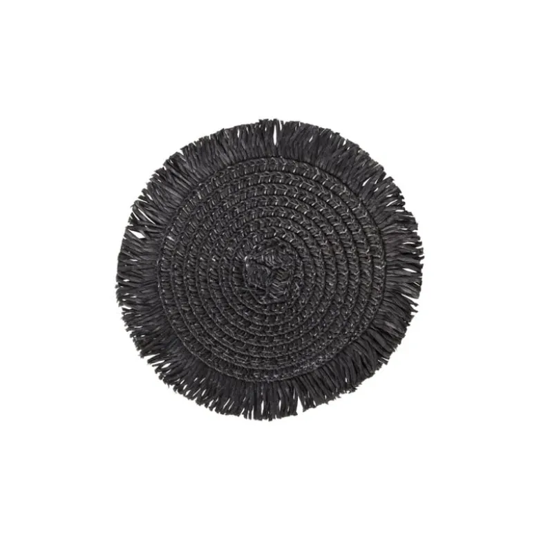 Onderzetters franje zwart - set van 4 - ø10 cm