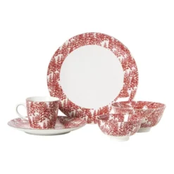 Ontbijtbord Mirna blaadjes - rood/wit - ø22x2 cm