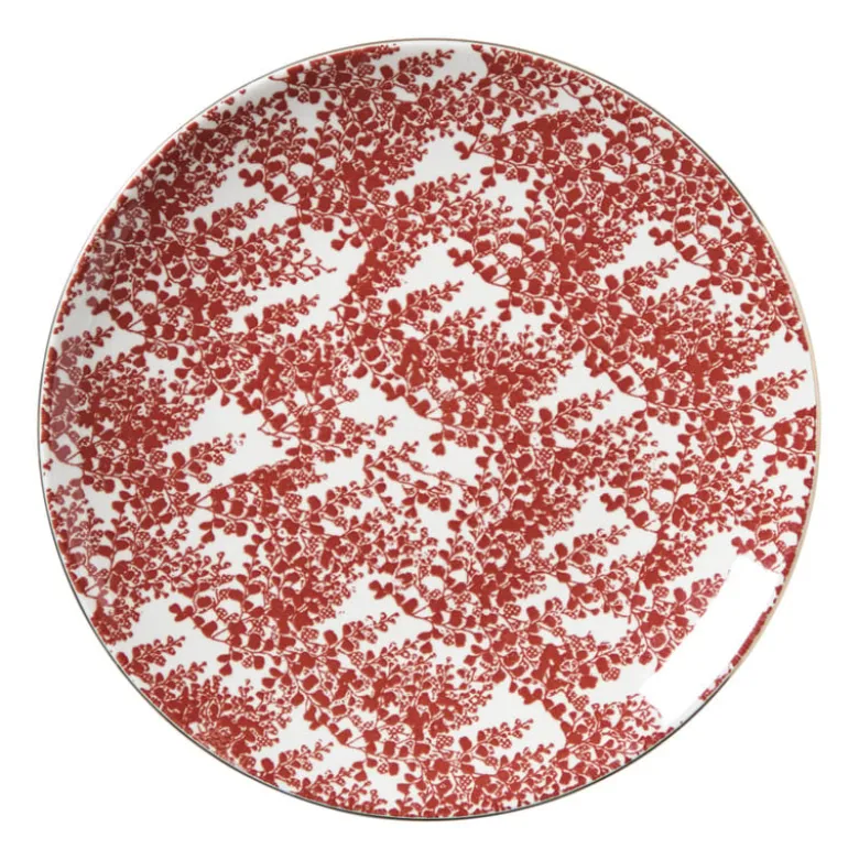 Ontbijtbord Mirna blaadjes - rood/wit - ø22x2 cm