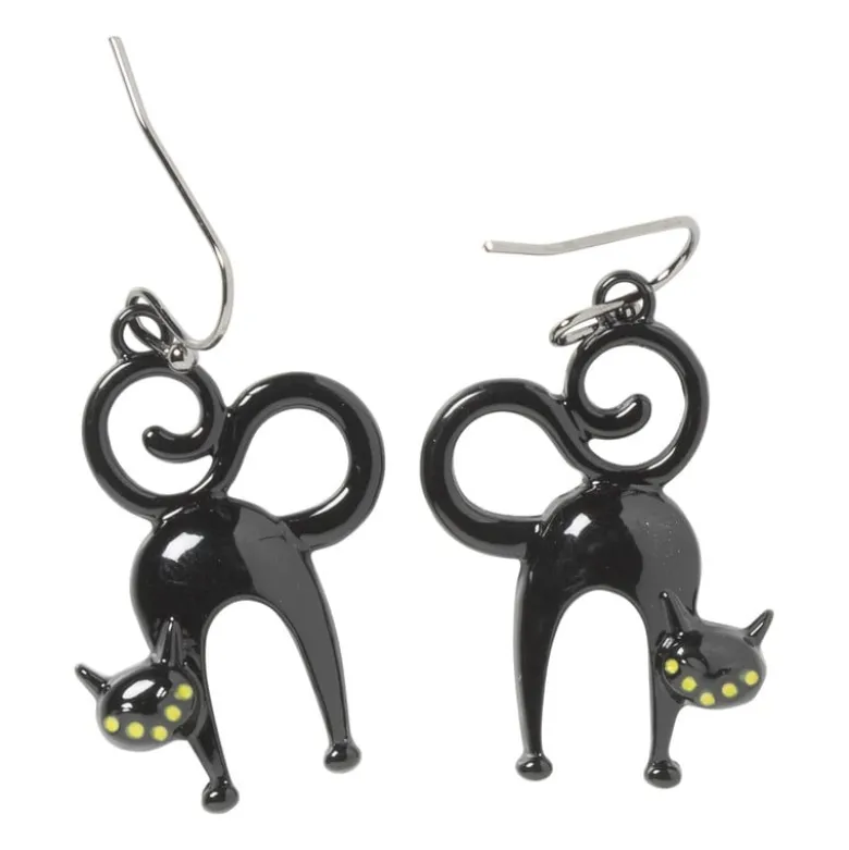 Oorbellen zwarte kat - zwart