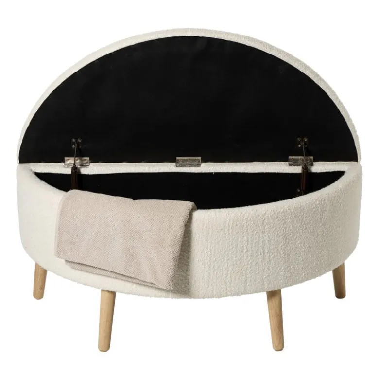 Opbergbank bouclé ovaal - beige - 47x100x42 cm