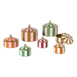 Opbergdoosje circus middel - bruin/wit - ø7x4 cm