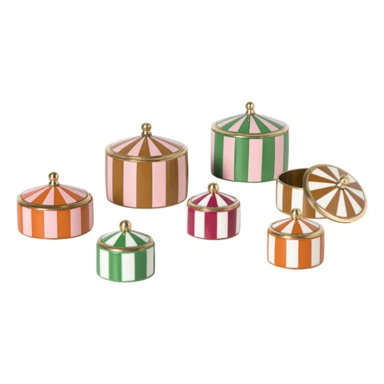 Opbergdoosje circus middel - bruin/wit - ø7x4 cm