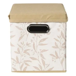 Opbergdoos met deksel leafs - bruin/beige - 30x24x22 cm