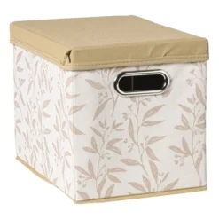 Opbergdoos met deksel leafs - bruin/beige - 30x24x22 cm
