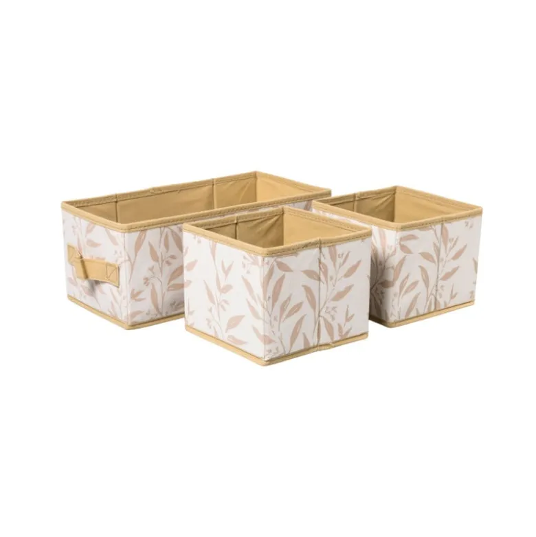 Opbergdozen leafs - bruin/beige - set van 3
