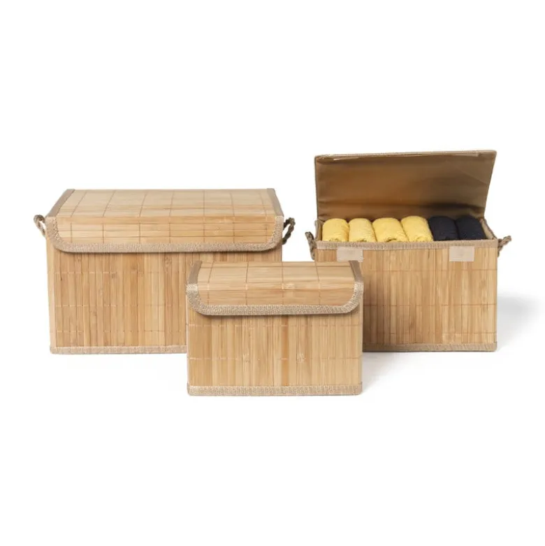 Opbergmand met deksel - bamboe - 19x28.5x18 cm