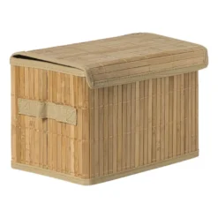 Opbergmand met deksel klein - bamboe - 18x28x17 cm