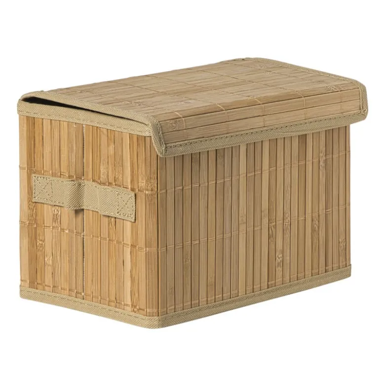 Opbergmand met deksel klein - bamboe - 18x28x17 cm