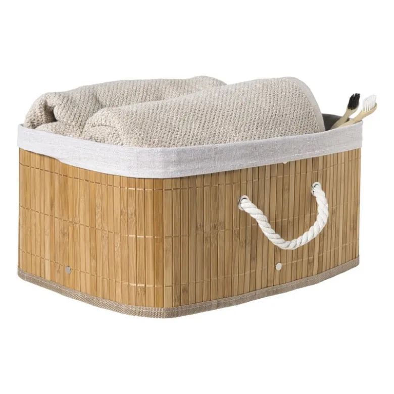 Opbergmand rechthoek laag - bamboe - 26x35x18 cm