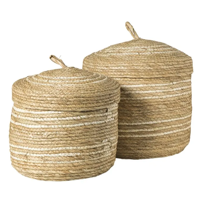 Opbergmand streep - beige - ø25x25 cm