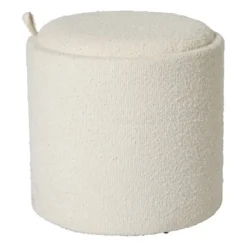 Opbergpoef bouclé met dienblad - beige/bruin - ø37.5x39 cm