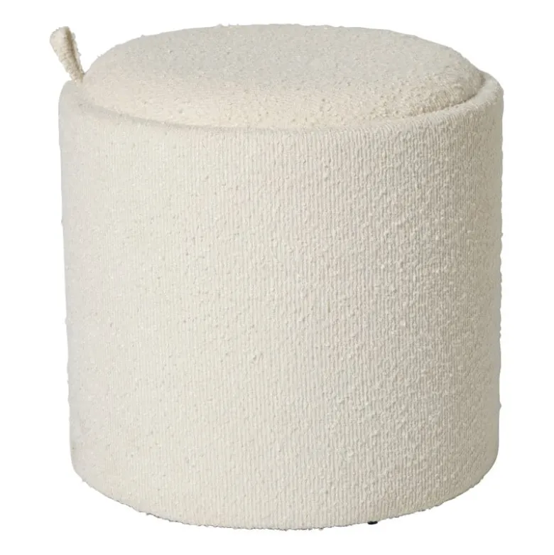 Opbergpoef bouclé met dienblad - beige/bruin - ø37.5x39 cm
