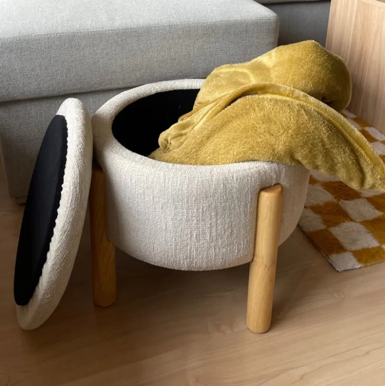 Opbergpoef Mandy - beige - ø45x38 cm