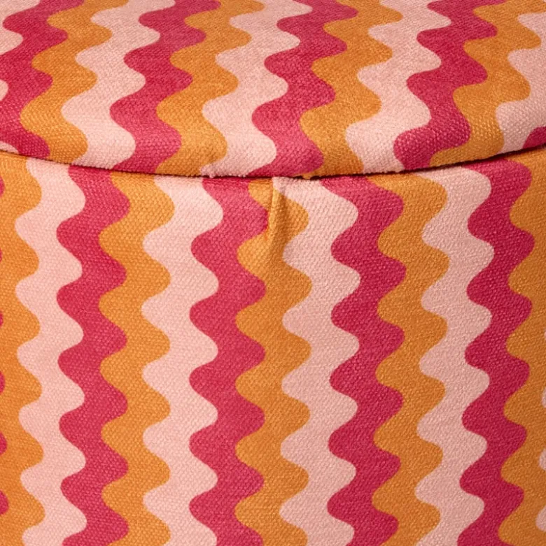 Opbergpoef retro - oranje/roze - ø35x40 cm