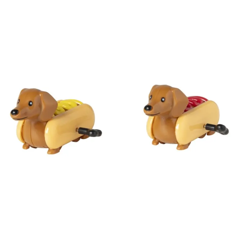 Opwindbare teckels set van 2 - bruin - 5.5x11x5 cm