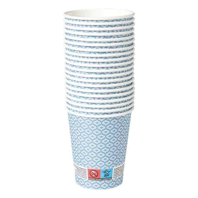 Papieren bekers met print - blauw/wit - ø9.1 cm