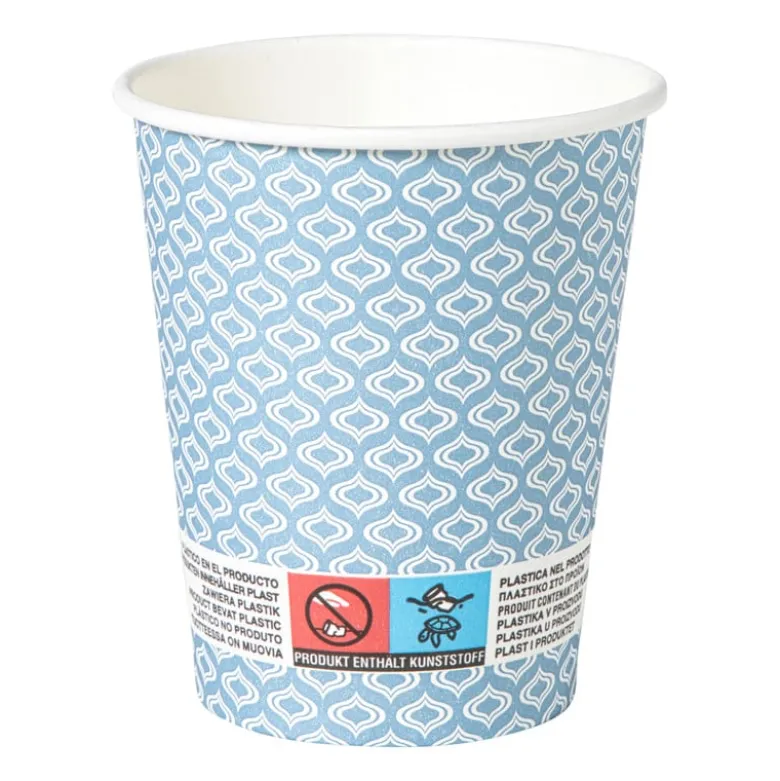 Papieren bekers met print - blauw/wit - ø9.1 cm