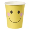 Papieren bekers smiley - geel - set van 8