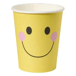 Papieren bekers smiley - geel - set van 8