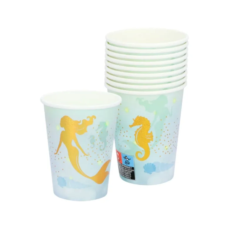 Papieren bekers zeemeermin - set van 10